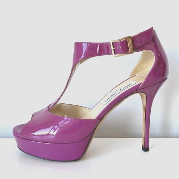 Jimmy Choo Purple Tribe Patent T-Strap Platform Heel Sandal Size 36.5 - Picture 4 of 16